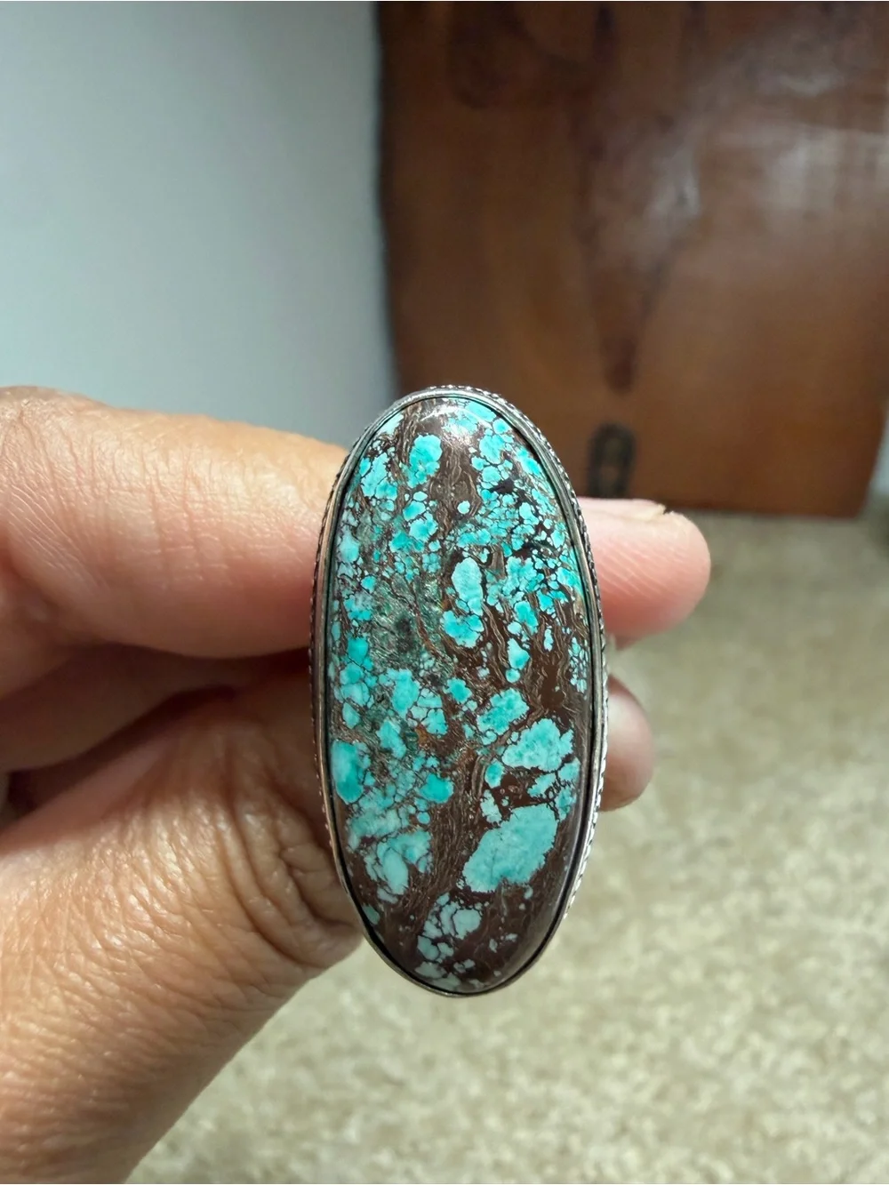 NEW 925 Sterling - Turquoise and Brown Oval Stone Ring